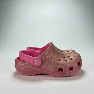Crocs Classic Glitter Clogs Pink Sparkle Sandals Jibbitz Kids Girls Size C10
